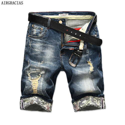 AIRGRACIAS New Fashion Mens Ripped Short Jeans Brand Clothing Bermuda Summer 98% Cotton Shorts Breathable Denim Shorts Male