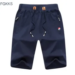 FGKKS Solid Color Men Shorts New Summer Fashion Mens Beach Shorts Cotton Casual Male Shorts Brand Clothing