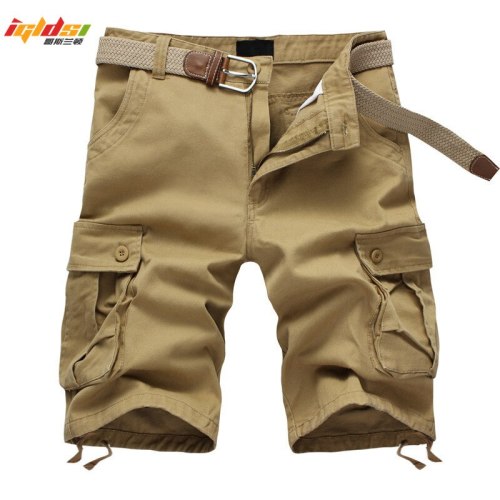 New 2018 Summer Men's Baggy Multi Pocket Military Zipper Cargo Shorts breeches Male Long Army Green Khaki Mens Tactical Shorts