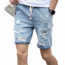 New Fashion Leisure Mens Ripped Short Jeans Brand Clothing  Summer 98% Cotton Shorts Breathable Tearing Denim Shorts Male