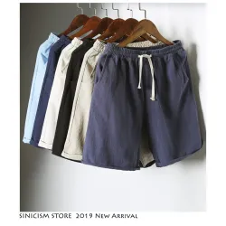 Sinicism Store Colorful Cotton Linen Summer Shorts Men 2019 Beach Shorts Mens Khaki Joggers Shorts Casual White Sweatshorts 5XL