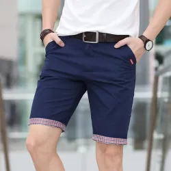 Solid Shorts Men Plaid Ruched Hem Short Male Fashion Shorts Plus Size Summer Mens Shorts Cotton Casual Brand Style marque homme