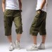 Summer 2019 Long Length Cargo Shorts Men Knee Pocket Casual Cotton Elastic Waist Bermudas Male Military Style Capri Breeche Army