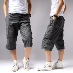 Summer 2019 Long Length Cargo Shorts Men Knee Pocket Casual Cotton Elastic Waist Bermudas Male Military Style Capri Breeche Army