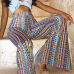 2018 Women Striped Printed New Boho Flare Pants High Elastic Waist Vintage Soft Stretch Ethnic Style Bell Bottom Hippie Pants