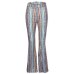 2018 Women Striped Printed New Boho Flare Pants High Elastic Waist Vintage Soft Stretch Ethnic Style Bell Bottom Hippie Pants