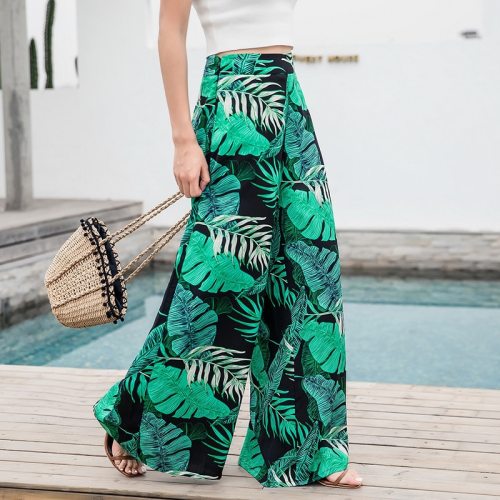 2018 Women's Summer Casual Retro Print Bohemian Wide Leg Pants High Waist Wide Legs Trousers Skirts Mopping Beach Holiday Pants