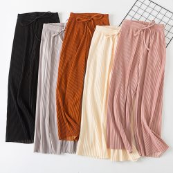 2018 new PANT WOMEN GIRL solid color pleated wide leg female summer high waist chiffon long students Korean fashion casual pants