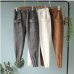 2018 spring new carrot pants elastic waist good quality suede big pocket carrot pants feet pace casual pants Embossed trousers