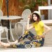 2019 hot women's taro flower wholesale summer ladies cotton casual pants beach pants home leisure nine points harem pants S-2XL