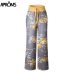 Aproms Yellow Color Blocked Wide Leg Pants Women Summer 2019 Streetwear High Waist Pants Elastic Casual Drawstring Long Trousers