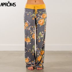 Aproms Yellow Color Blocked Wide Leg Pants Women Summer 2019 Streetwear High Waist Pants Elastic Casual Drawstring Long Trousers