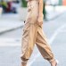 Black Khaki Women Casual High Waist Cargo Pants Ladies Loose Fashion Solid Trousers Side Pockets Elastic Waist Capris Hot Sale