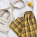 CamKemsey Vintage Yellow Plaid Japanese Harajuku Summer Pants Women Casual Drawstring Ankle Length Loose Wide Leg Cotton Pants