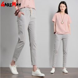 Garemay Cotton Linen Pants for Women Trousers Loose Casual Solid Color Women Harem Pants Plus Size Capri Women's Summer