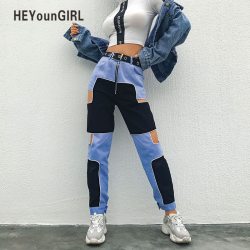 HEYounGIRL Harajuku Hip Hop Cargo Pants Women Hollow Out High Waist Trousers Streetwear Patchwork Sweatpants and Joggers Ladies