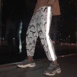 HOUZHOU Reflective Harem Gothic Pants Women Hip Hop Streetwear Ankle Length Trousers Plus Size Mid Loose Pencil Pantalon Female