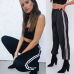 High arrival Women Sexy Pants Striped Side Loose Drawstring Elastic High Waist Slim Pencil Casual Long Trouser