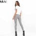 Kliou 2019 Gray White Plaid Pants Sweatpants Women Side Stripe Trousers Casual Cotton Comfortable Elastic Pants Joggers