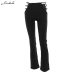 Macheda 2018 Women Black Sexy Cut Out Holes Pants Slim Fitness Sweat Pants Flare Hollow Out Trousers Streetwear Capris Pant