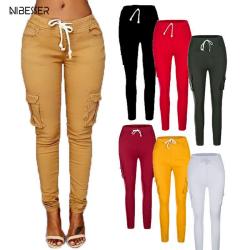 NIBESSER 2019 Autumn Ladies Cargo Pants  up Women Casual Pencil Pants Female  Waist Pant Multi-Pocket Joggers Sweatpants