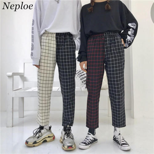 Neploe Vintage Paid Patchwork Pants Harajuku Woman Man Trousers Elastics High Waist Pants Korean Causal Straight Pants 37403