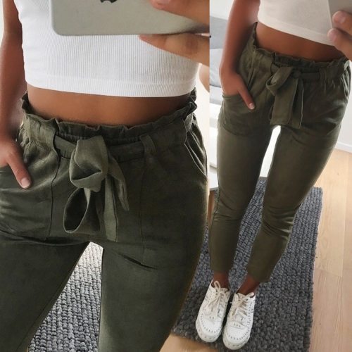 New 2019 fashion winter women suede pants style ladies Leather bottoms female trouser Casual pencil pants high waist trousers