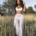 New Sexy Ruffle Women Beach Mesh Pants Sheer Wide Leg Pants Transparent See through Sea Holiday Cover Up Bikini Trouser Pantalon