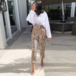 New Women Animal Pattern Trouser Casual Snake Skin Printed Harem Pants Elastic pleated female casual ankle length trousers