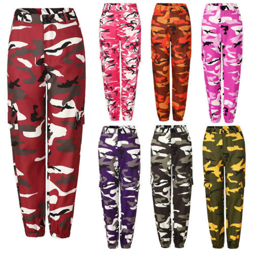 New Women Camo Cargo High Waist Hip Hop Trousers Pants Military Army Combat Camouflage Long Pants Hot Capris