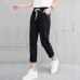 New Women Casual Harajuku Spring Autumn Big Size Long Trousers Solid Elastic Waist Cotton Linen Pants Ankle Length Haren Pants