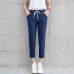 New Women Casual Harajuku Spring Autumn Big Size Long Trousers Solid Elastic Waist Cotton Linen Pants Ankle Length Haren Pants