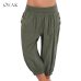 OEAK Women 5XL Plus Size Loose Pants Buttons Casual Elastic Low Waist Harem Pants Capris Female Solid Trousers Summer Pantalones