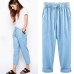 Plus Size M-7XL Fashion Women Nine Points Pants Cotton linen New Casual Bundling Wide Waist Belt Candy Color Pencil Pants Black