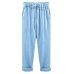 Plus Size M-7XL Fashion Women Nine Points Pants Cotton linen New Casual Bundling Wide Waist Belt Candy Color Pencil Pants Black