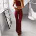 Plus Size Sexy Womens Wide Leg Flared Ladies Bodycon Solid Stretch Trousers 2019