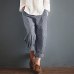 Pockets Loose Striped Cotton Linen Long Harem Pants Women Elastic Waist Casual Cargo Pantalon Overalls Trousers Plus Size Casual