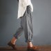 Pockets Loose Striped Cotton Linen Long Harem Pants Women Elastic Waist Casual Cargo Pantalon Overalls Trousers Plus Size Casual