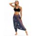 RAISEVERN Ladies Women Beach Pants Trousers Boho Gypsy Hippie Women Wide Leg Harem Peacock Feather Print Elastic Pants Trousers