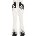 Rapwriter Casual Panelled Flame Print High Waist Long Flare Pant Women 2018 New Spring bottoms Slim Fit Long Trousers Pocket