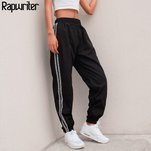 Rapwriter Fashion Side Stripe Letter Sweatpants Women 2018 Autumn Stretch High Waist Pencil Streetwear Cargo Jogger Pencil Pants