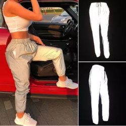 Reflective Pants Nine Pants Harem Casual Pants Hip Hop Elastic Waist Pants 3M Reflective Ladies Fashion Beam Foot Harem 2019