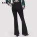 SHEIN Black Elegant Office Lady Elastic Waist Flare Hem Pants Casual Solid Minimalist Pants 2019 Spring Women Pants Trousers