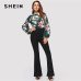 SHEIN Black Elegant Office Lady Elastic Waist Flare Hem Pants Casual Solid Minimalist Pants 2019 Spring Women Pants Trousers