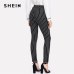 SHEIN Vertical Striped Skinny Pants Women Elastic Waist Pocket OL Style Work Trousers 2018 Spring Mid Waist Long Pencil Pants