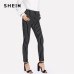 SHEIN Vertical Striped Skinny Pants Women Elastic Waist Pocket OL Style Work Trousers 2018 Spring Mid Waist Long Pencil Pants