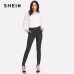 SHEIN Vertical Striped Skinny Pants Women Elastic Waist Pocket OL Style Work Trousers 2018 Spring Mid Waist Long Pencil Pants