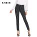 SHEIN Vertical Striped Skinny Pants Women Elastic Waist Pocket OL Style Work Trousers 2018 Spring Mid Waist Long Pencil Pants