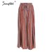 Simplee Split striped lady wide leg pants women Summer beach high waist trousers Chic streetwear sash casual pants capris female