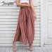 Simplee Split striped lady wide leg pants women Summer beach high waist trousers Chic streetwear sash casual pants capris female